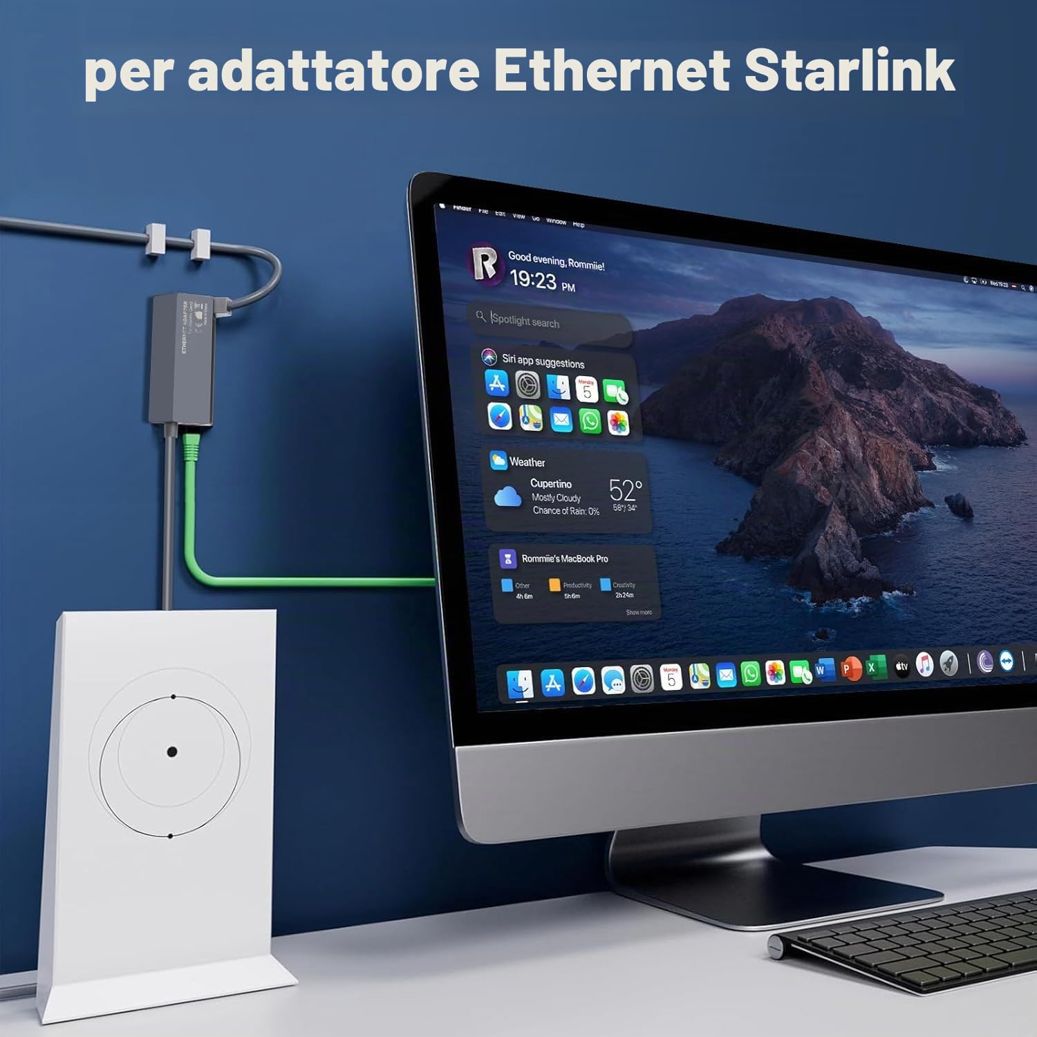 Adattatore Ethernet per Starlink Internet V2, 1000Mbps Connessione di Rete Veloce e Stabile, Compatibile con Starlink Actuated Gen 2, Lunghezza Della Linea 1 Metro
