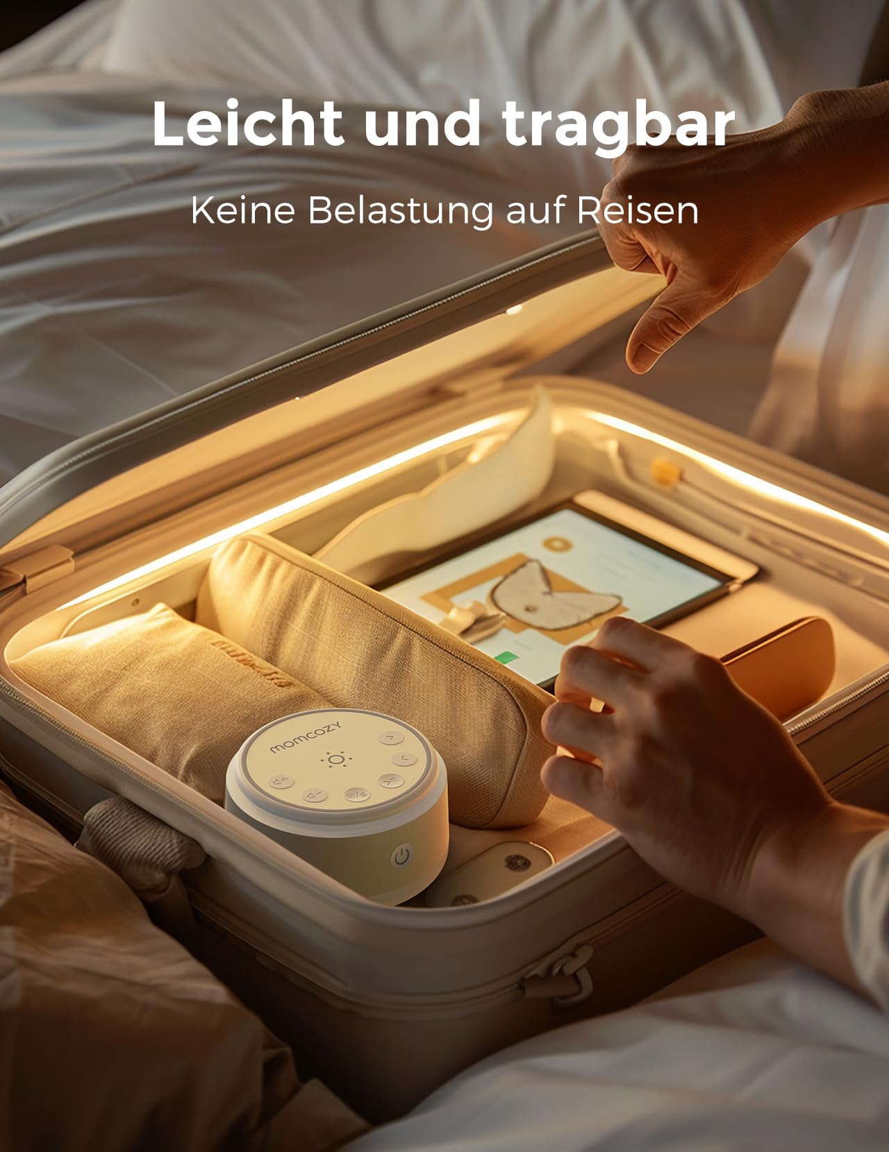 Momcozy Geräuschmaschine für Babys – 20 Beruhigende Geräusche und Touch-Licht, Tragbar Weißes Rauschen für Kinder und Erwachsene, Einschlaf-Timer und Erinnerung | Idealer Reisebegleiter (Gelb)