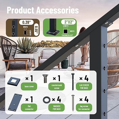 Miniatura 2 de Poste de barandilla para cable de 36 x 2 x 2 pulgadas, poste de extremo cuadrado de 33 grados, poste de barandilla de escalera perforado biselado