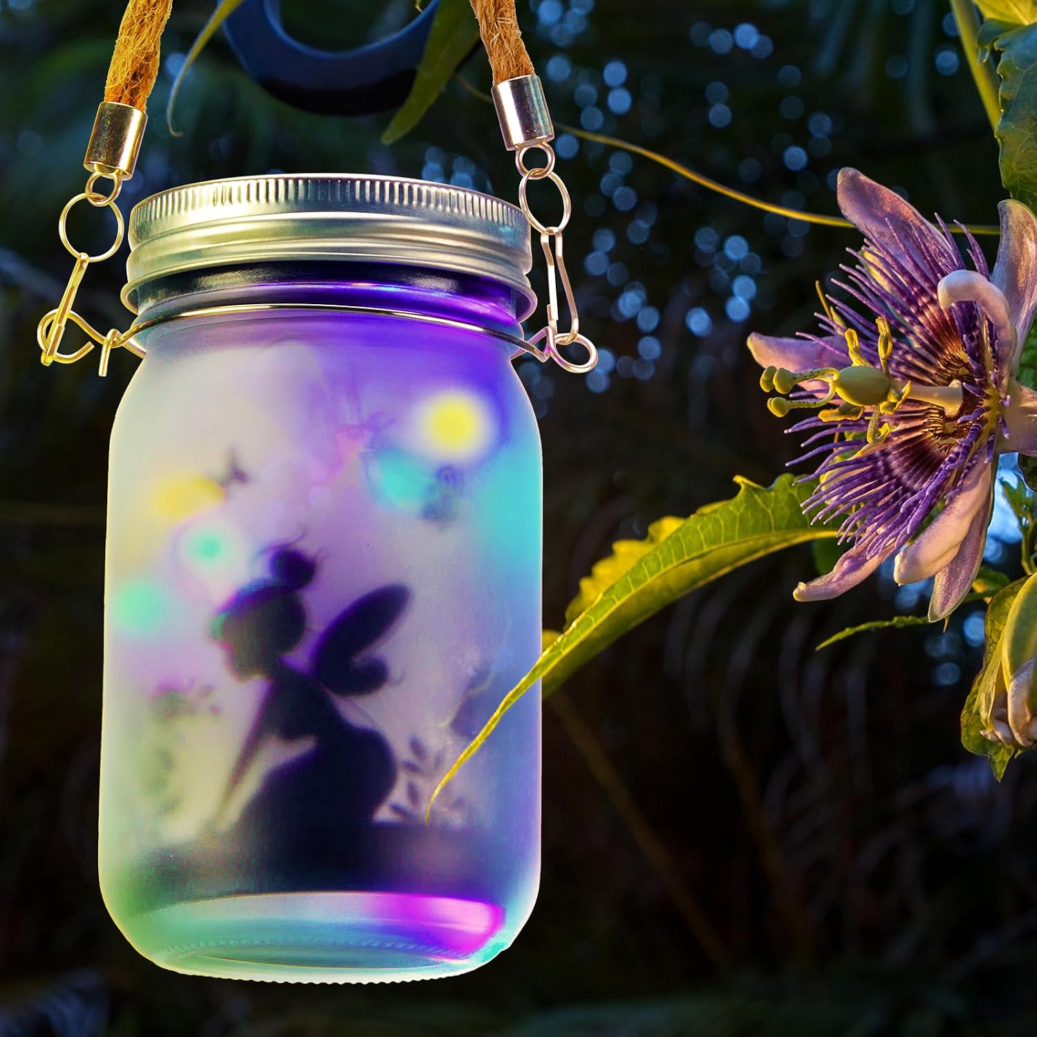 Jingmore 3 Pcs Fairy Hanging Lanterns Solar Lantern Cat Dog Butterfly Solar Outdoor Yard Lawn Garden Decor Jar Lights for Mom Women Cat Dog Lovers Gifts Tree Patio Lawn Table(Color Light)