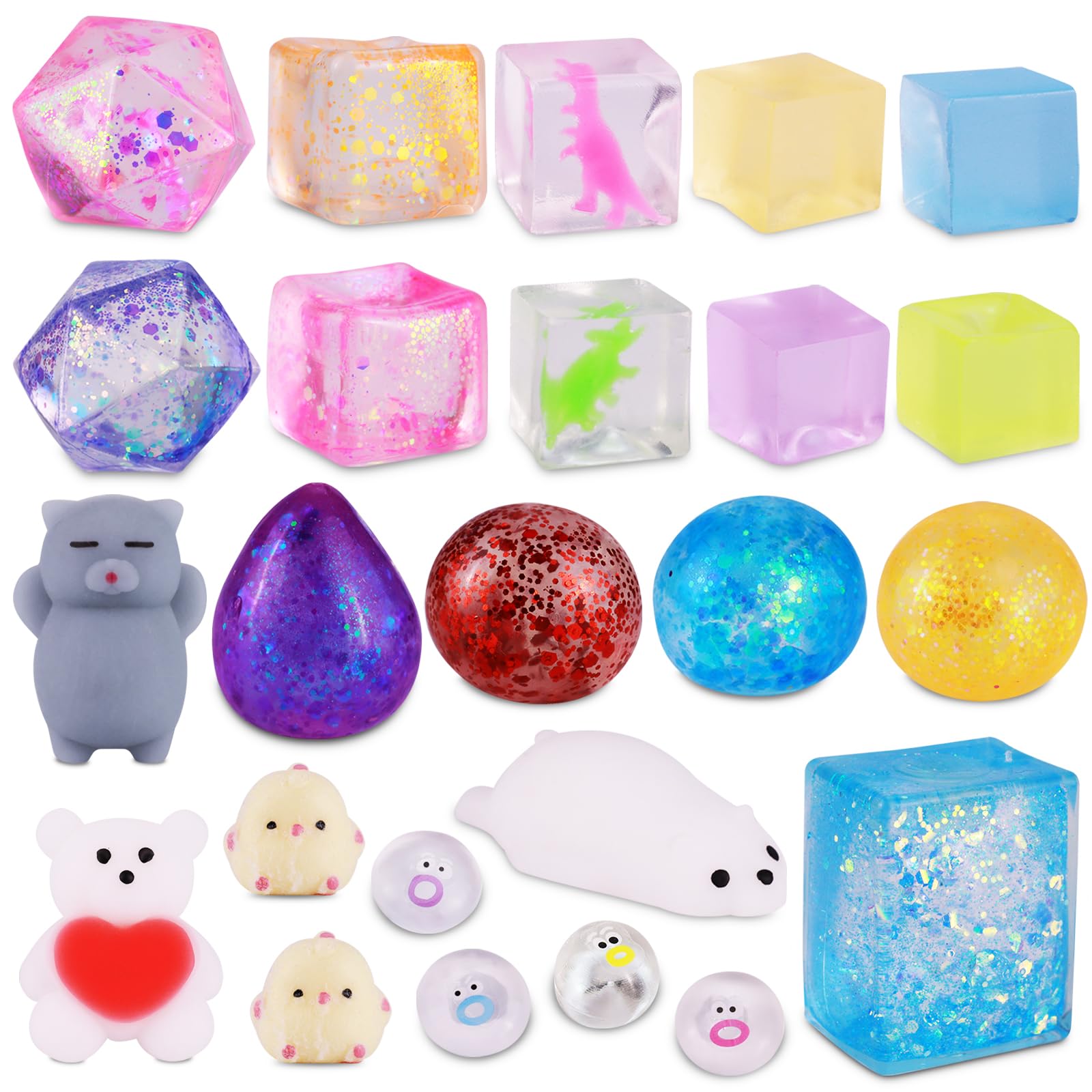 Photo 1 of Dumpling Set Party Favor 24 Pack Stress Cube & Mochi Squishies Set-Ice Shape Stress Relief Cube, Kawaii Fufu Squishies Fidget Toys, Stress Relief Sensory Toys for Kids Adults