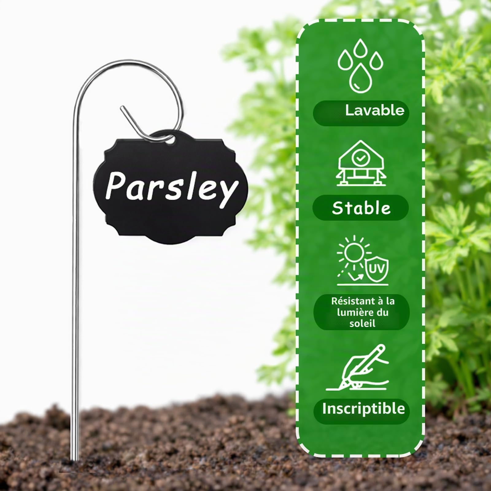 Étiquettes Plantes Jardin – Lot de 20 Marqueurs en Acrylique Noir avec Piquet Métal 20 cm – Réutilisable pour Potager, Fleurs et Herbes – Résistant Intempéries