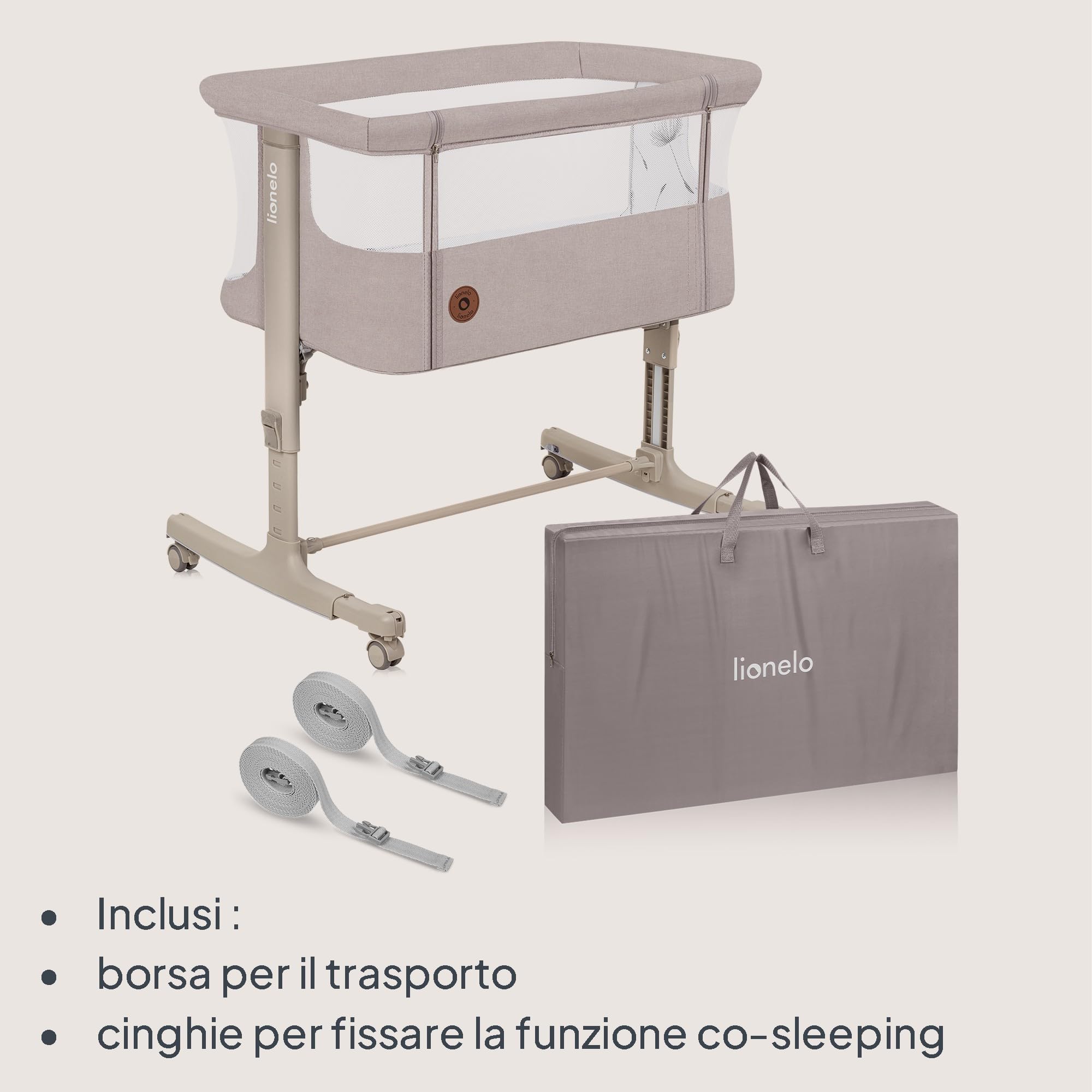 lionelo Aurora 3in1 Culla Co-sleeping Lettino da viaggio neonato 9kg Regolabile altezza inclinazione