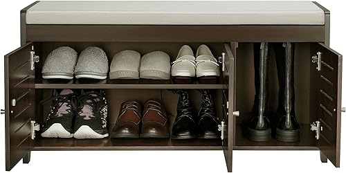Miniatura 3 de Banco de almacenamiento de zapatos, zapatero de bambú, cojín suave para un estilo cómodo, perfecto para la entrada y la primera impresión (arqueado)