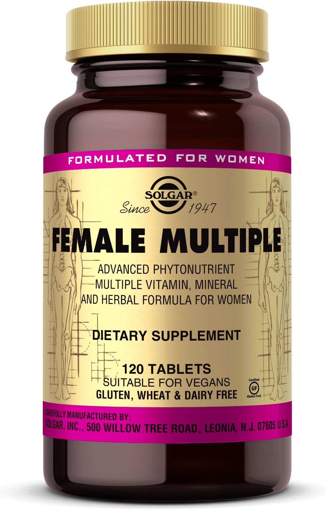 Female Multiple Tablets - Pack of 120 - to Support Healthy Blood Production and Fight Stress - with Vitamin B12, C, E, Iron and Zinc - Vegan
