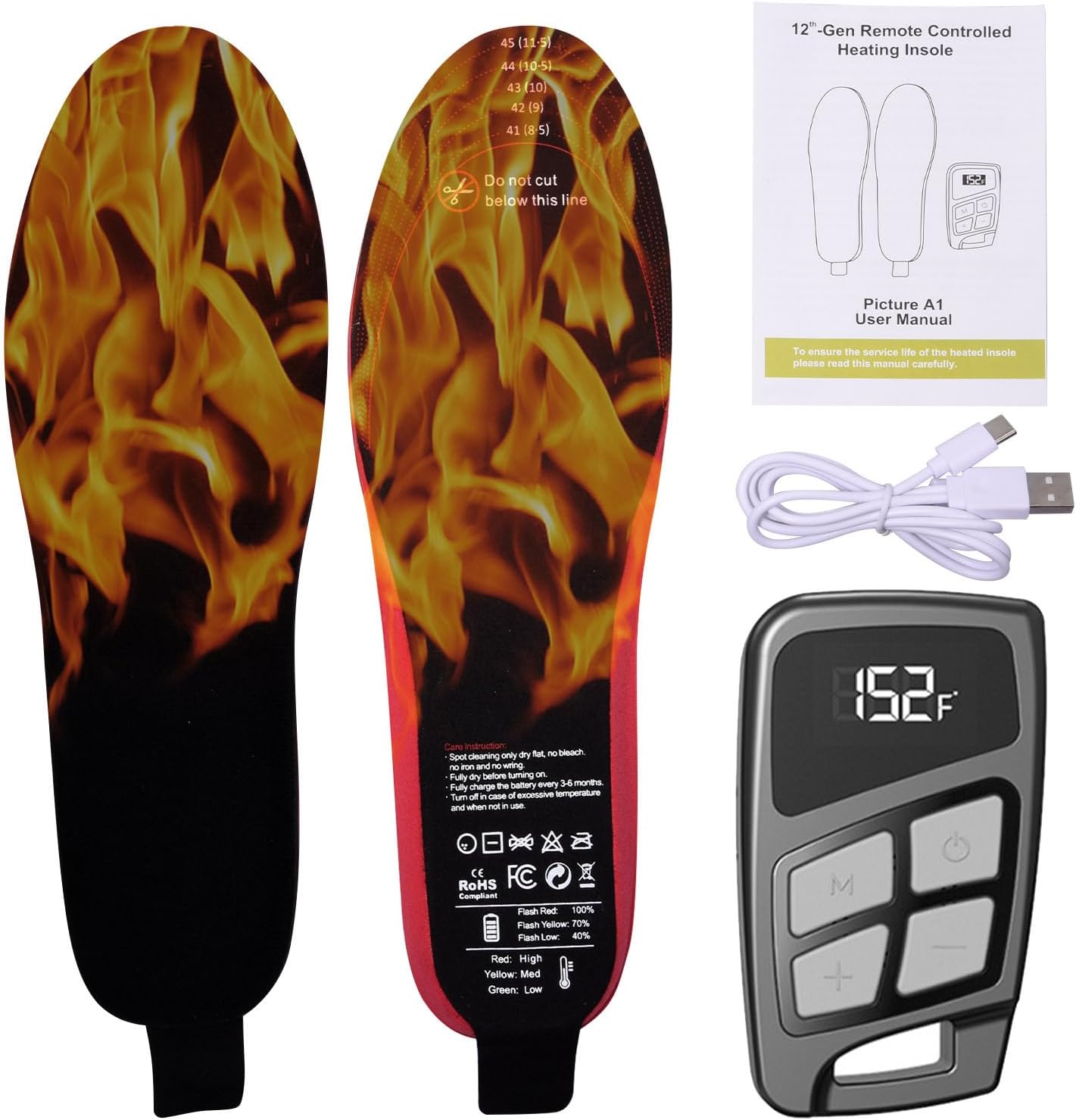 温熱インソール 3500mAh - 足温め用インソール | バイク フィッシング アウトドア スキー キャンプ トラベル用