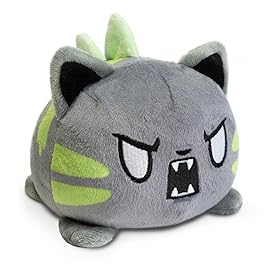 TeeTurtle - The Original Reversible Cat Plushie - Gray Catzilla - Cute Sensory Fidget Stuffed Animals That Show Your Mood - Perfect for Halloween!
