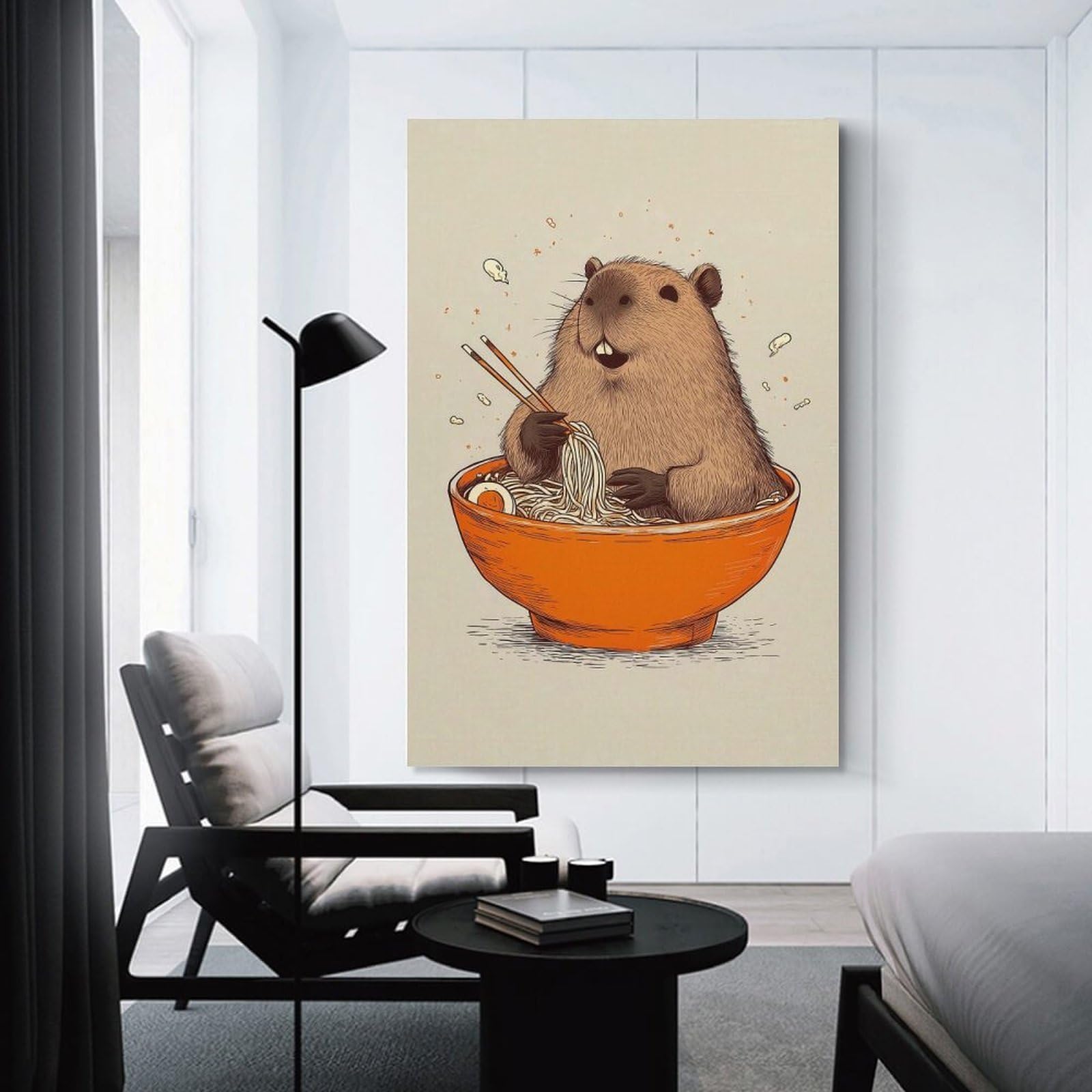 Junmoney Capybara Eating Ramen Hanging Wall Art 20x30inch(50x75cm), for Front Hall, Corridor Or Welcome Spaces, Wall Decor to Refresh Empty Corners