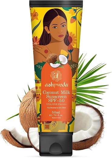 Ashpveda Coconut Milk Sunscreen SPF 50PA++++ | Broad Spectrum UVA/UVB and Blue Light Protection | Hydrating, Lightweight, ...