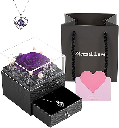 Miniatura 7 de SHOKUTO Rosa preservada regalos de cumpleaños para mujeres mamá novia regalos para mamá abuela esposa hija hermana joyero con collar