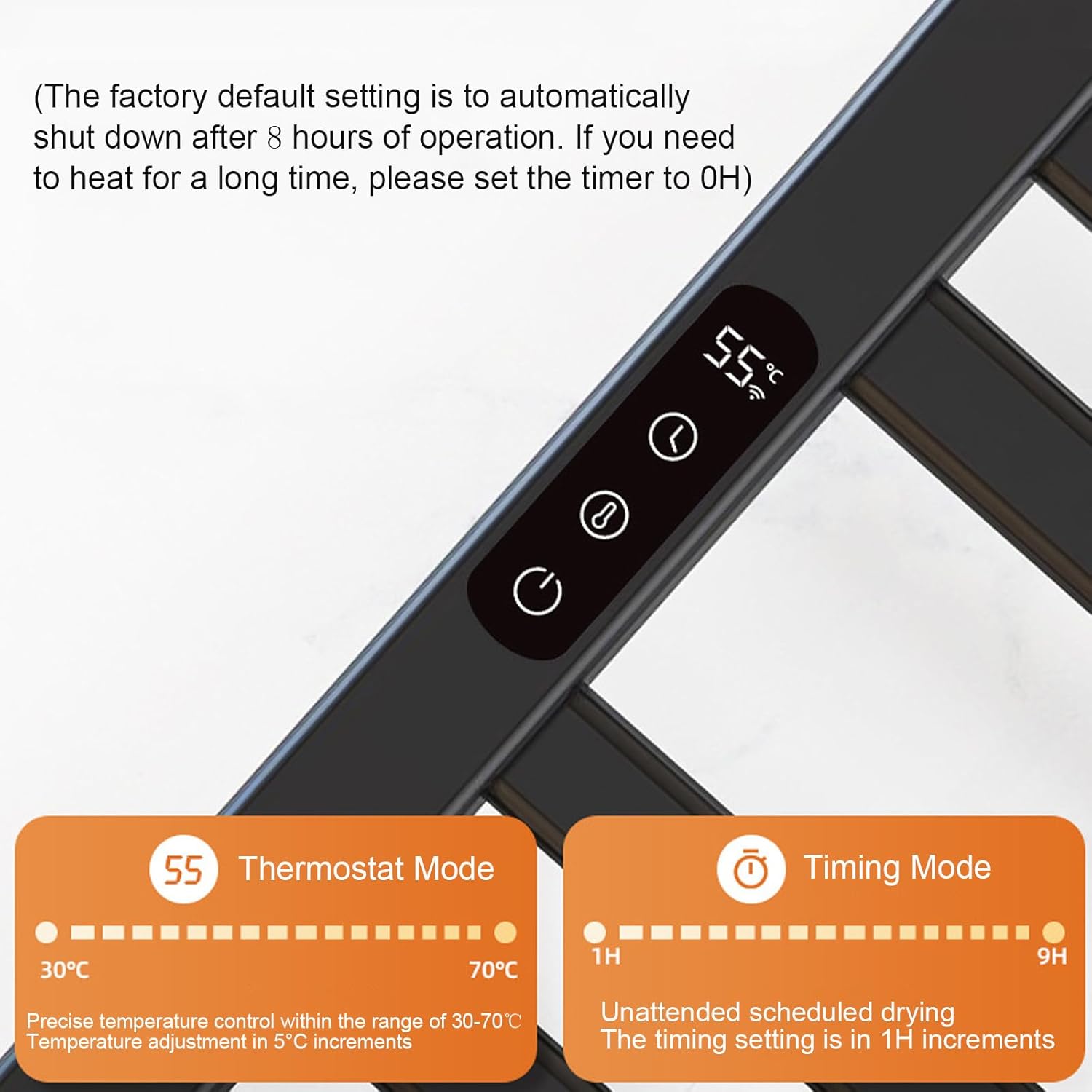 Heated Towel Rack, 280W Towel Warmer Smart Touch Radiator Towel Rail Electric Wall Mounted Towel Rail Timer 1-9H, 30-70°C Towel Radiator 50 x 10 x 80 cm Bathroom Radiators