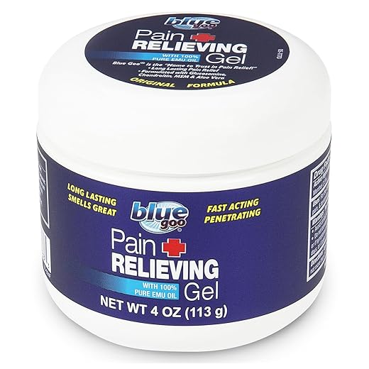 Blue Goo Pain Relieving Gel - for Back/Neck, Muscle/Stiff Joints Pain, Arthritis, Sprains, Bursitis, Strains, Tendonitis, Fast-Acting, Cooling+Soothing Relief, Made w/ 100% Pure Emu Oil 4 oz (1 Pack)