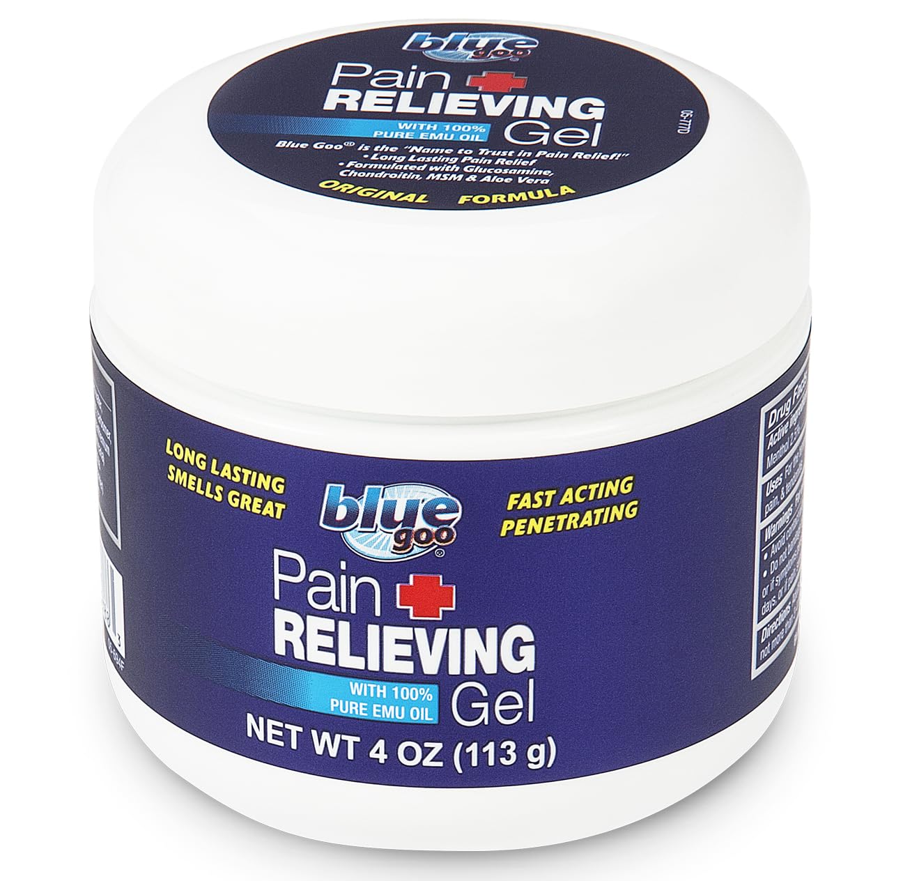 Blue Goo Pain Relieving Gel – Relief for Back, Neck, Muscle and Joint Pain, Fast-Acting Cooling and Soothing Relief with 100% Pure Emu Oil, 4 oz (1 Pack)