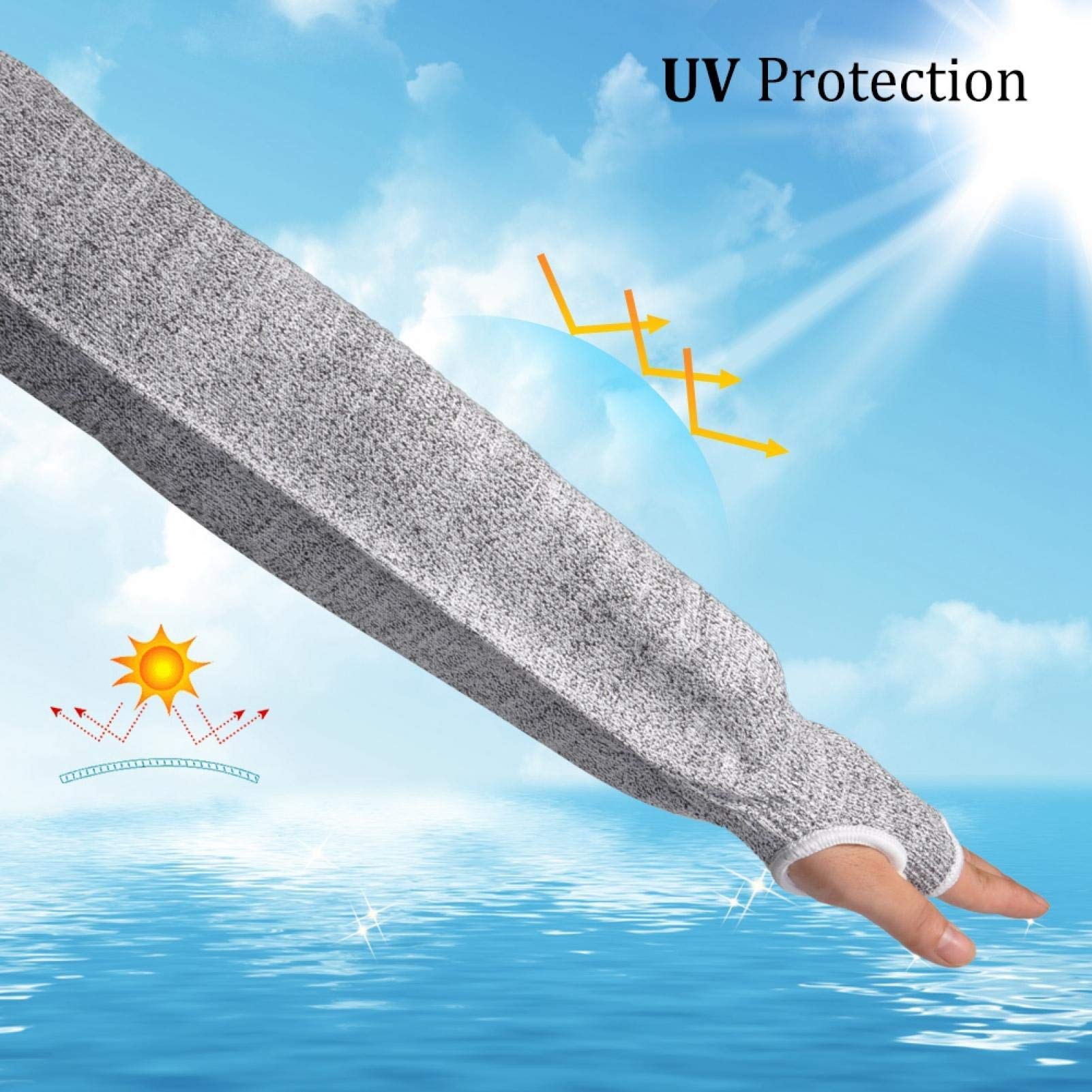 Manchons en tricot résistants aux coupures, 45cm/17,71 po manchons de protection pour le jardinage avec trou pour le pouce protège-bras résistant aux perforations pour les travaux à haut risque