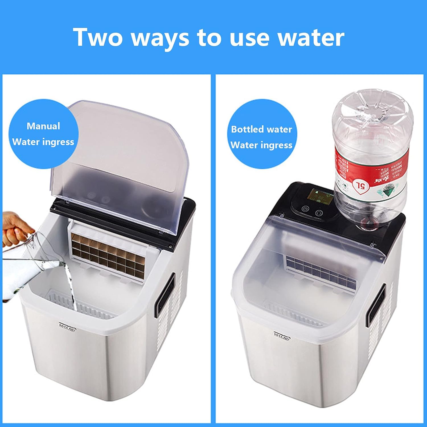 Commercial Milk Tea Ice Maker Countertop Machine 15 Minutes Quick Ice Making Stainless Steel Ice Cube Maker 24 Ice Cube Tray Home Bar Office Party Silver 43.5 * 35.5 * 43.5CM