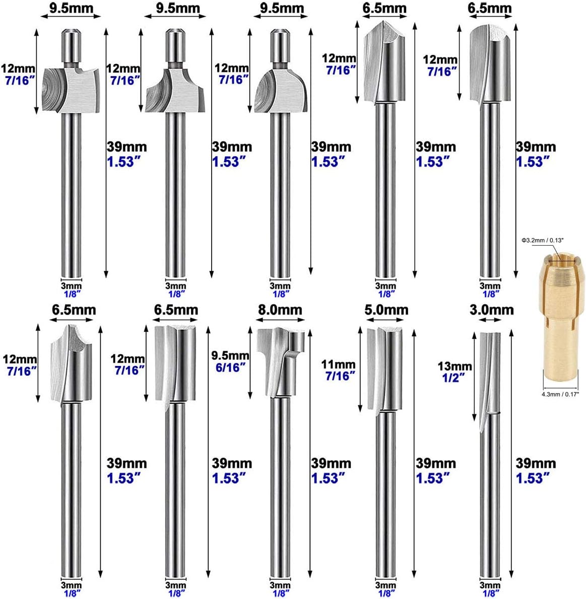 22Pcs Hss Router Carbide Engraving Bits Accessories Set,Routing Bit/Engraving Burr Bits for Dremel Attachment