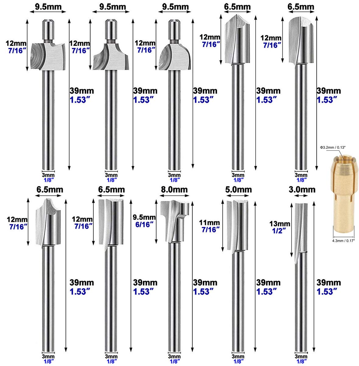 22Pcs Hss Router Carbide Engraving Bits Accessories Set,Routing Bit/Engraving Burr Bits for Dremel Attachment
