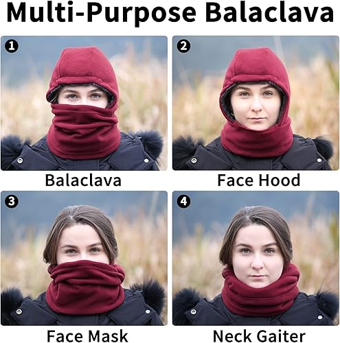 Miniatura 3 de Máscara de esquí Achiou para mujeres y hombres, gorro de capucha sherpa, pasamontañas de invierno con capucha, bufanda con protección contra el