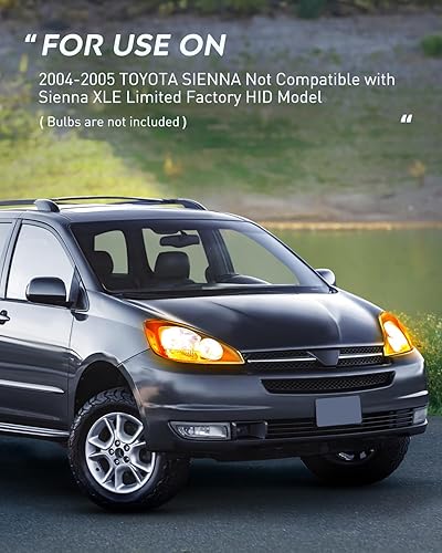 Miniatura 8 de Nilight Headlight Assembly Compatible with 2004 2005 Toyota Sienna Black Housing Amber Reflector Upgraded Clear Lens Headlights Assembly Replacement