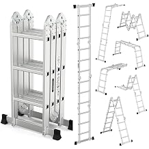 LUISLADDERS 12.5 FT Folding Ladder, Aluminum Multi-Position 7-in-1 Ladder, Heavy Duty Combination Ladder, EN131 Standard, 330 lbs Capacity 12.5 Ft