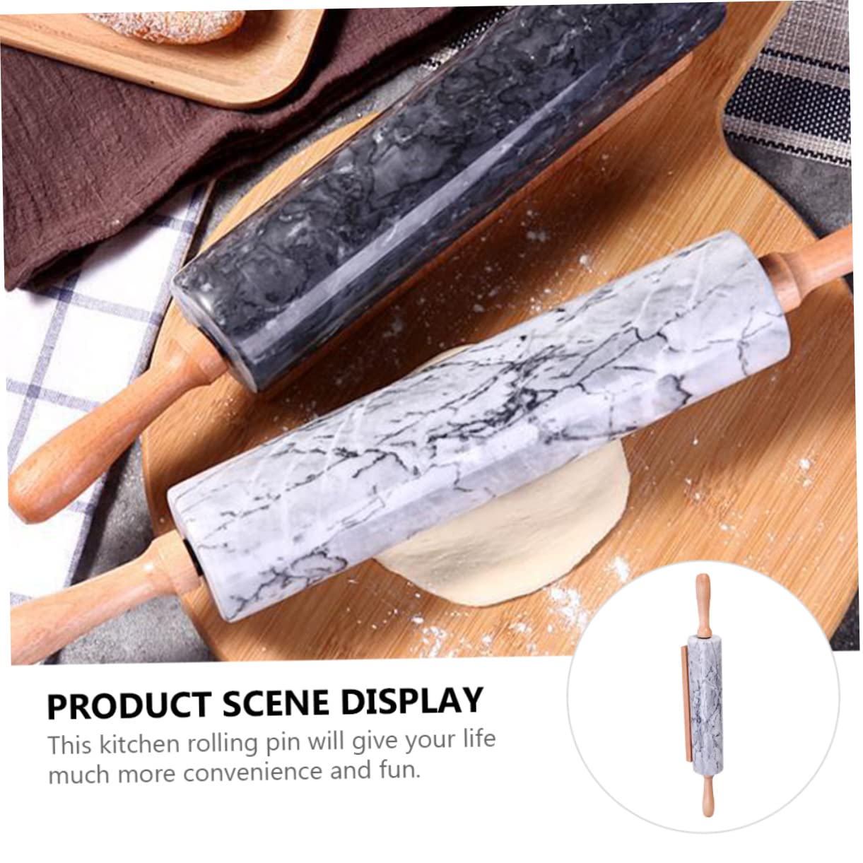 ULTECHNOVO Rodillo de Mármol Mango de Madera, Rodillo de Masa Práctico para Pan y Repostería, Diseño Sencillo para Cocina
