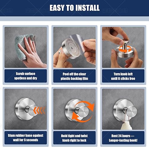 Miniatura 4 de Ganchos plateados con ventosa para ducha, impermeables, sin taladro, ganchos de toalla de acero inoxidable para pared de baño, cocina, vidrio,