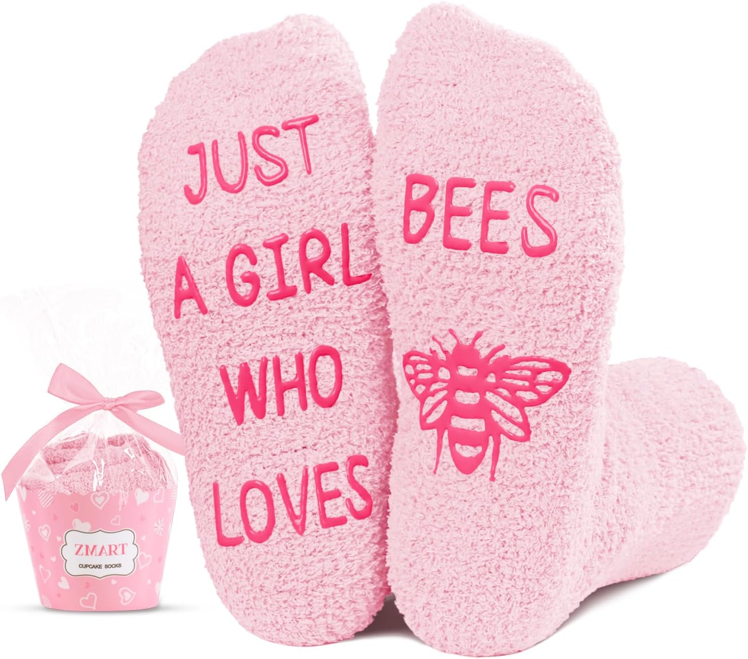 Zmart Novelty Pink Fuzzy Bee Socks for Big Girls Teen
