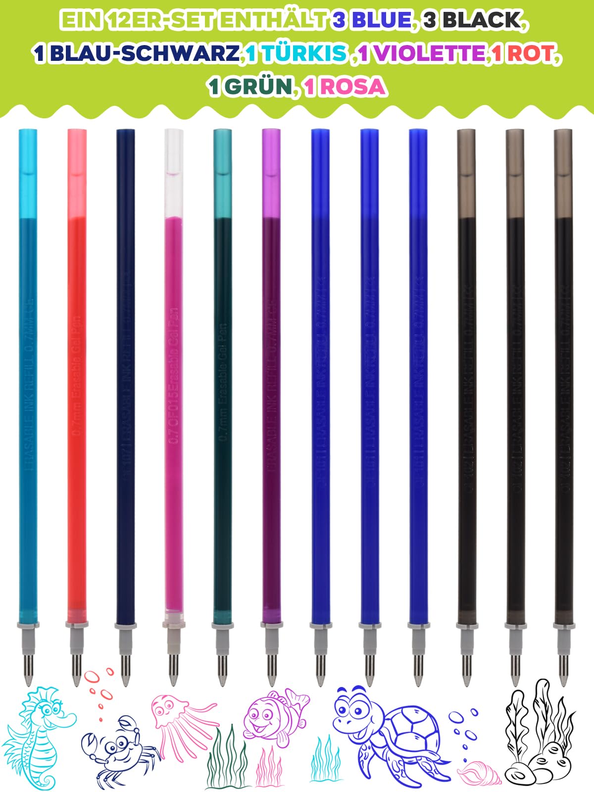 Recharges Effaçables Legami - Lot De 12 Mines 0.7mm (noir, Bleu, Vert, Rouge) - Encre Thermosensible, Pour Notes Et Créa - 4