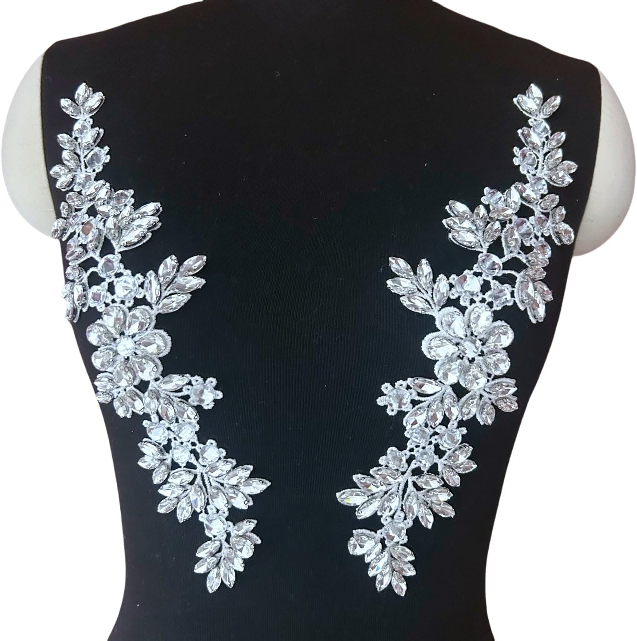 Lace Costumes Beaded Appliques Patches White Glass Rhinestones Crystals Designer DIY Garment Sewing Stage Dance Wear Wedding Party Dresses Accessories Crafts 1 Pair, ymal-h-0401