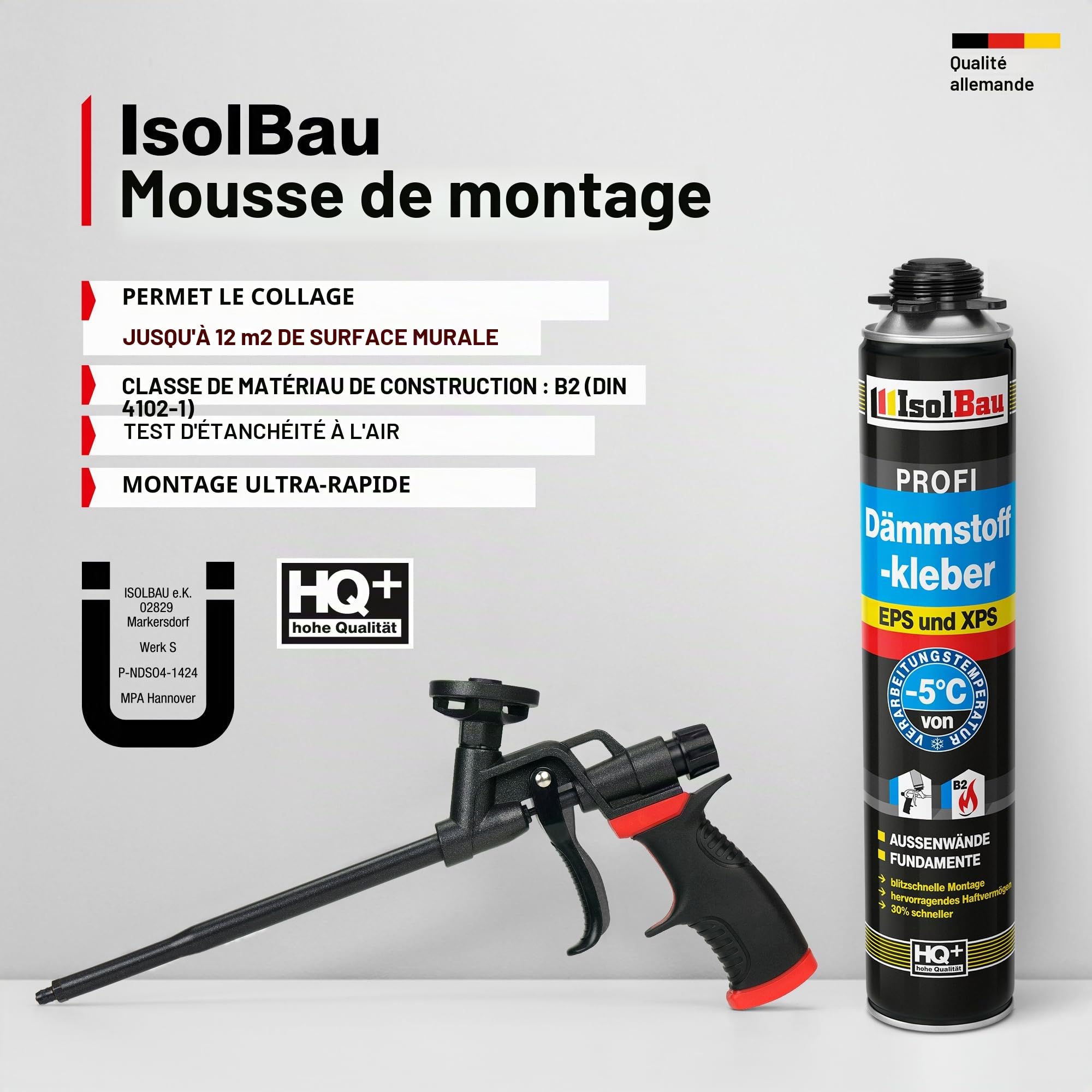 Isolbau Colle isolante B2 - 3 x 750 ml de colle périmétrique pour panneaux EPS et XPS - Mousse adhésive en polyuréthane 1K pour fixer et isoler