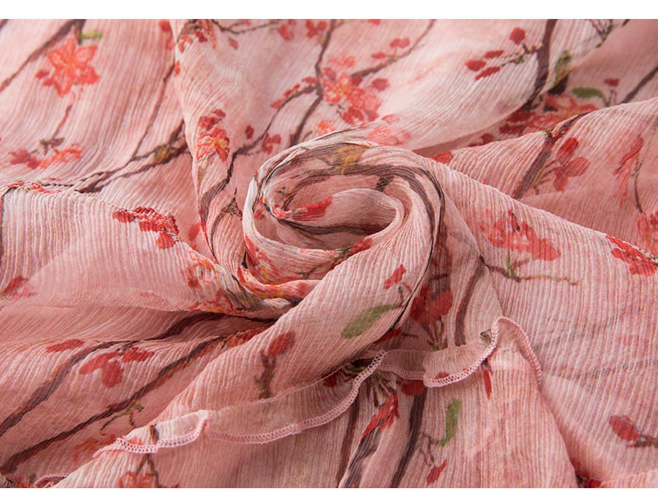 DISSA Damen Seidenkleid Midi Kurzarm V‑Ausschnitt Blumen,J2021