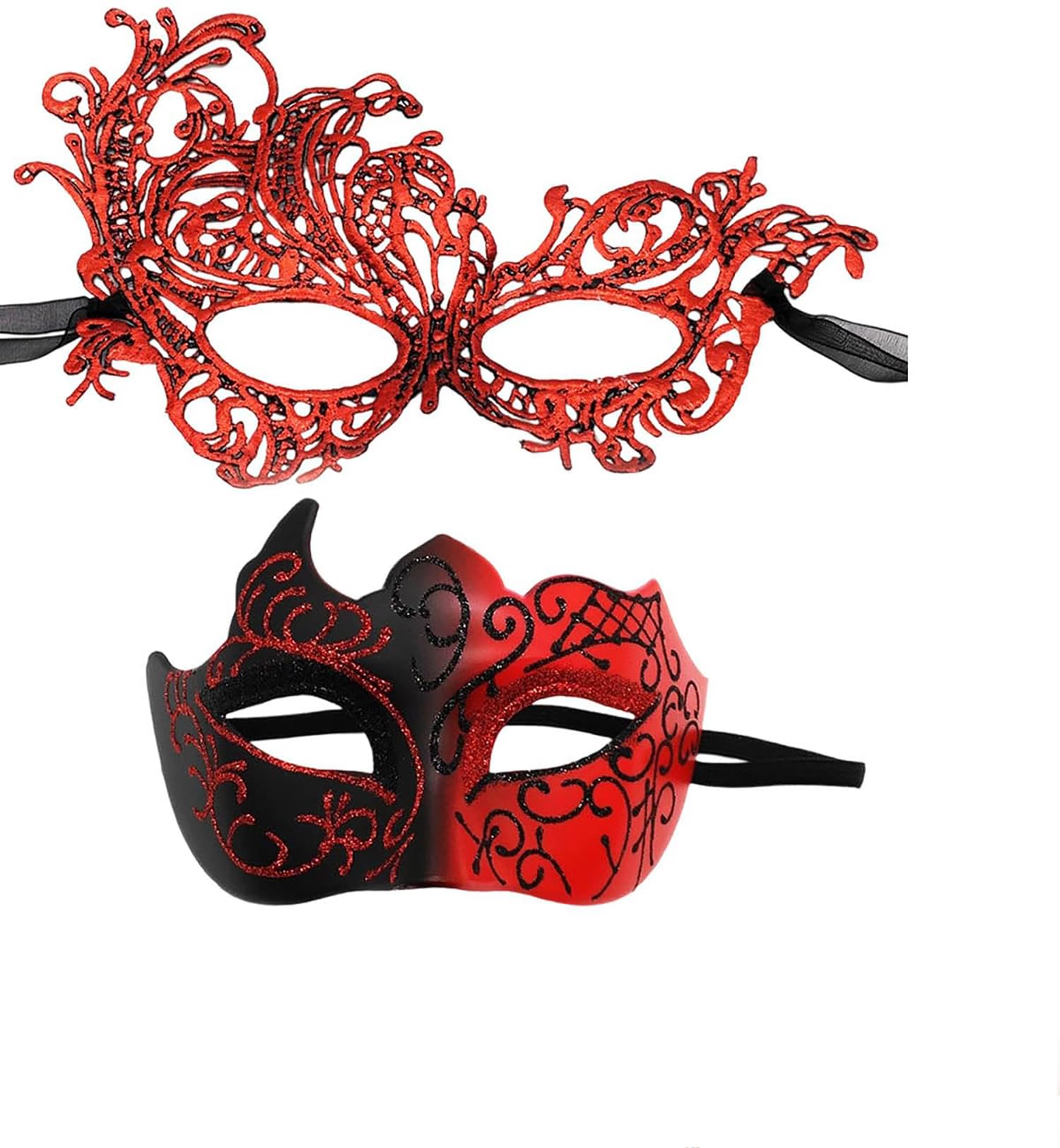 AMWYODK Couple masquerade mask set, masquerade mask men， Venetian mask, thickened lace mask, Halloween, carnival, carnival mask. (red)
