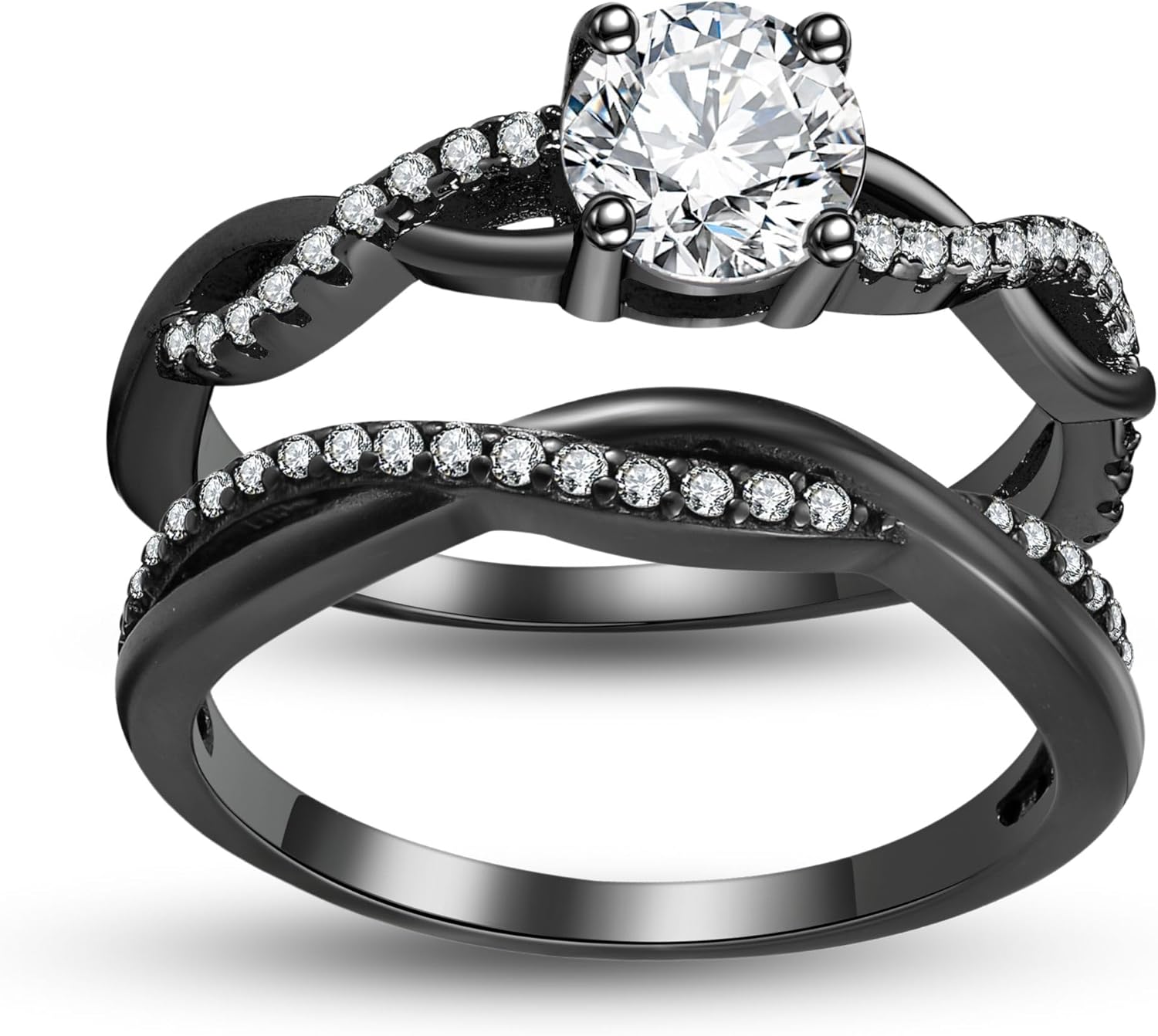 Queena Wedding Ring Set for Women by Ginger Lyne | Cubic Zirconia Sterling Silver Solitaire Engagement Ring and Matching Wedding Band Set for Ladies |Travel Decoy Jewelry or Promise for Her