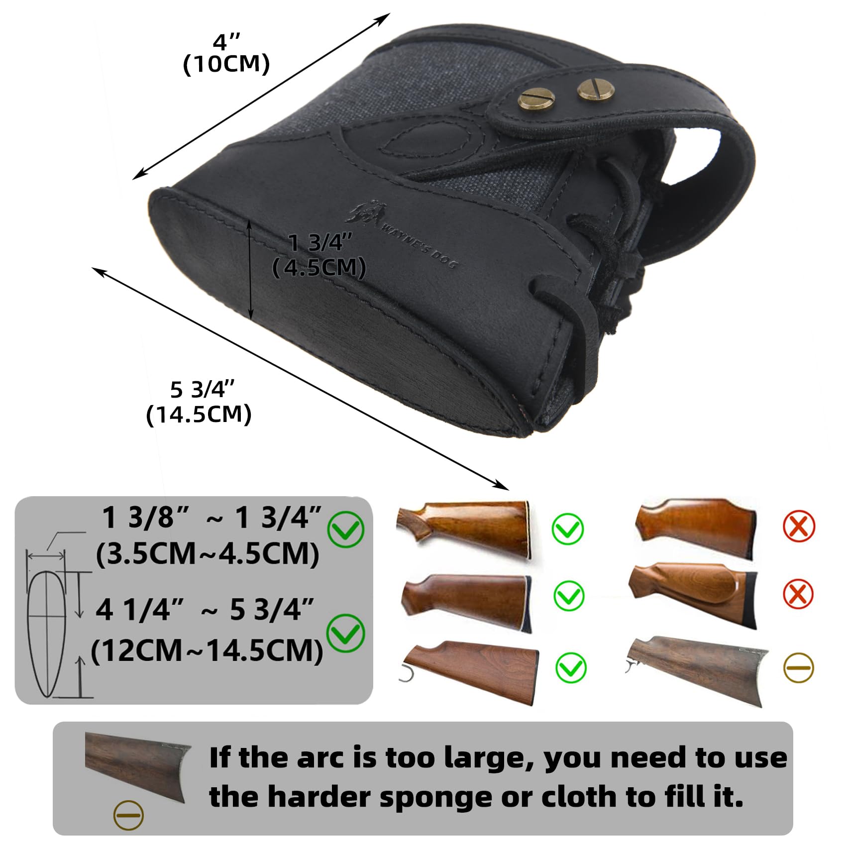 Tas Trost Gewehrrückschlagpolster für Gewehre, Schrotflinten, zum Reinschlüpfen von Gewehren, Leder, Rückstoßreduzierung (schwarz)