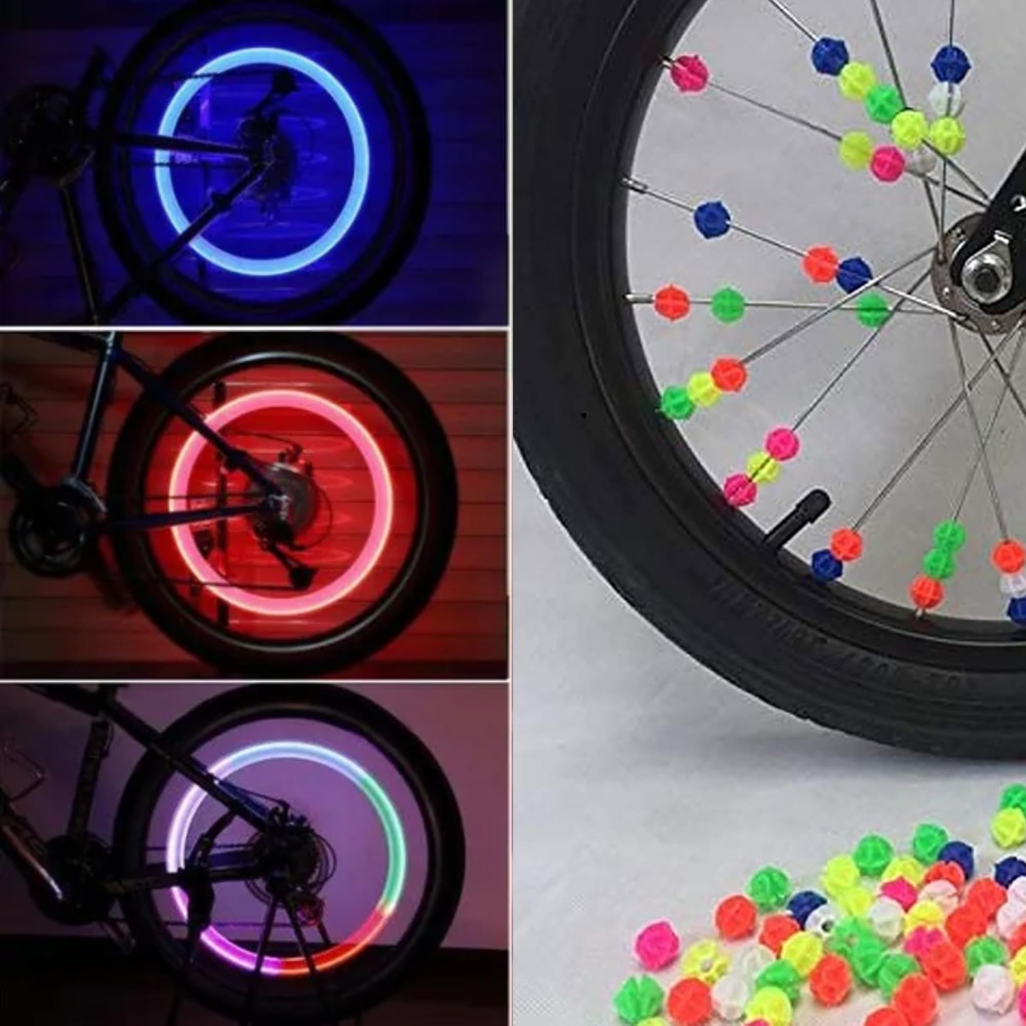 Bicycle Spoke Beads & Valve Lights LED Multicolour Set for Tyre Wheel | Kids Cycle Spare Parts & Accessories | Decorative Lights & Colourful Moti for Kids Bicycles | Set of 2 Items 3