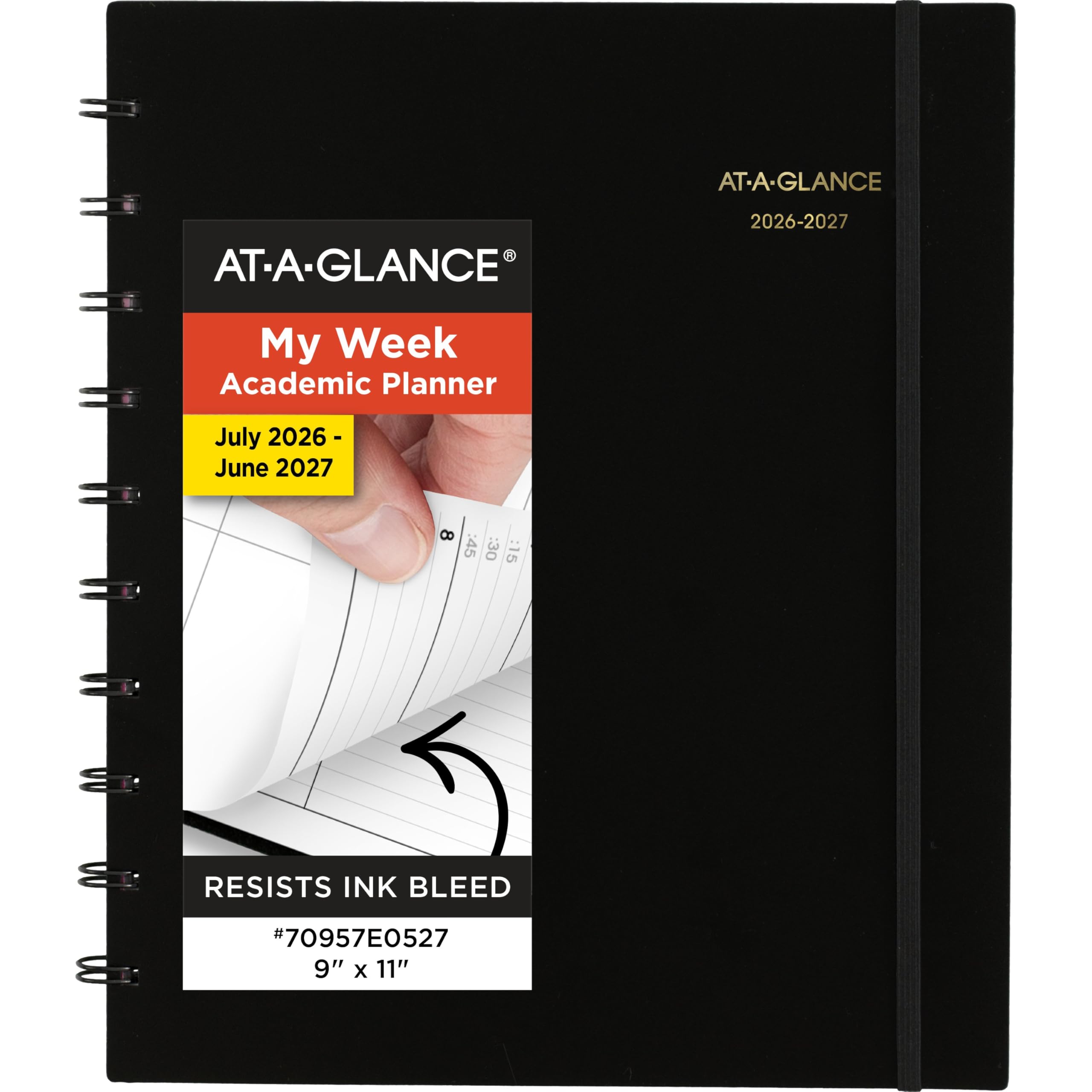 AT-A-GLANCE Agenda 2026-2027 settimanale e mensile accademico 12 mesi luglio-giugno trimestre orario, 22,9 x 27,9 cm, Move-A-Page, nero (70957E05)