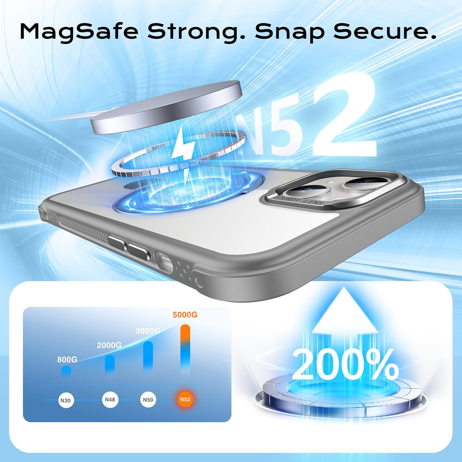 Anqrp O-Ring Magnetic Kickstand Clear Case for iPhone 14/13, Compatible with Mag-Safe, Military-Grade Reinforced 4-Corners Anti-Yellowing Transparent Phone Case Cover for iPhone 13/14, Gray - Image 4