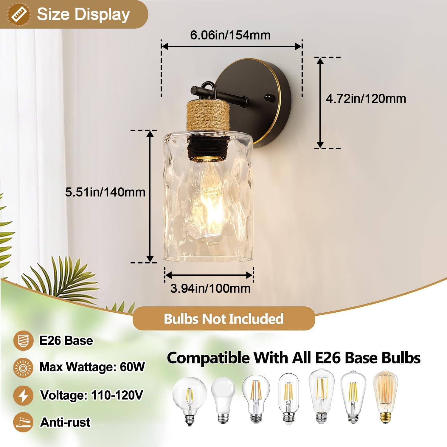 MOKATNG Set of 2 Wall Sconces for Bathroom, Coastal Modern Vanity Lights with Clear Glass Shade, Brown and Gold Bathroom Wall Lamp for Mirror Kitchen Living Room Hallway Cabinet Porch