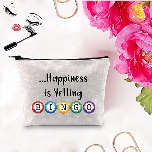 Miniatura 5 de PXTIDY Bolsa de maquillaje de bingo para amantes del bingo, regalo de jugador de la felicidad es gritar, bolsa de cosméticos de bingo de la suerte,