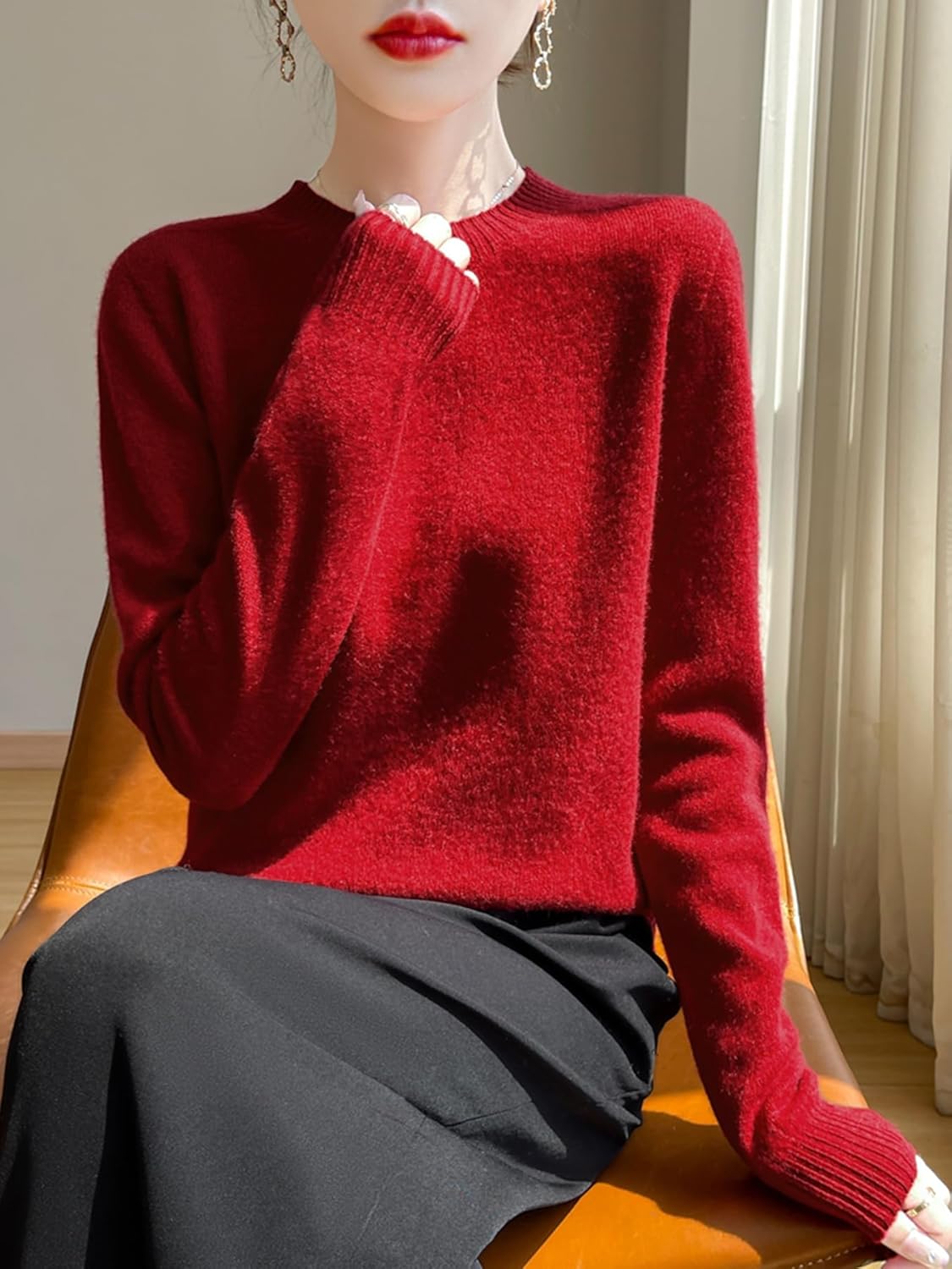 100% Merino Wool Sweaters Women's Female Fall Winter Knitted Pullover Crew Neck Long Sleeve Warm Soft Loose