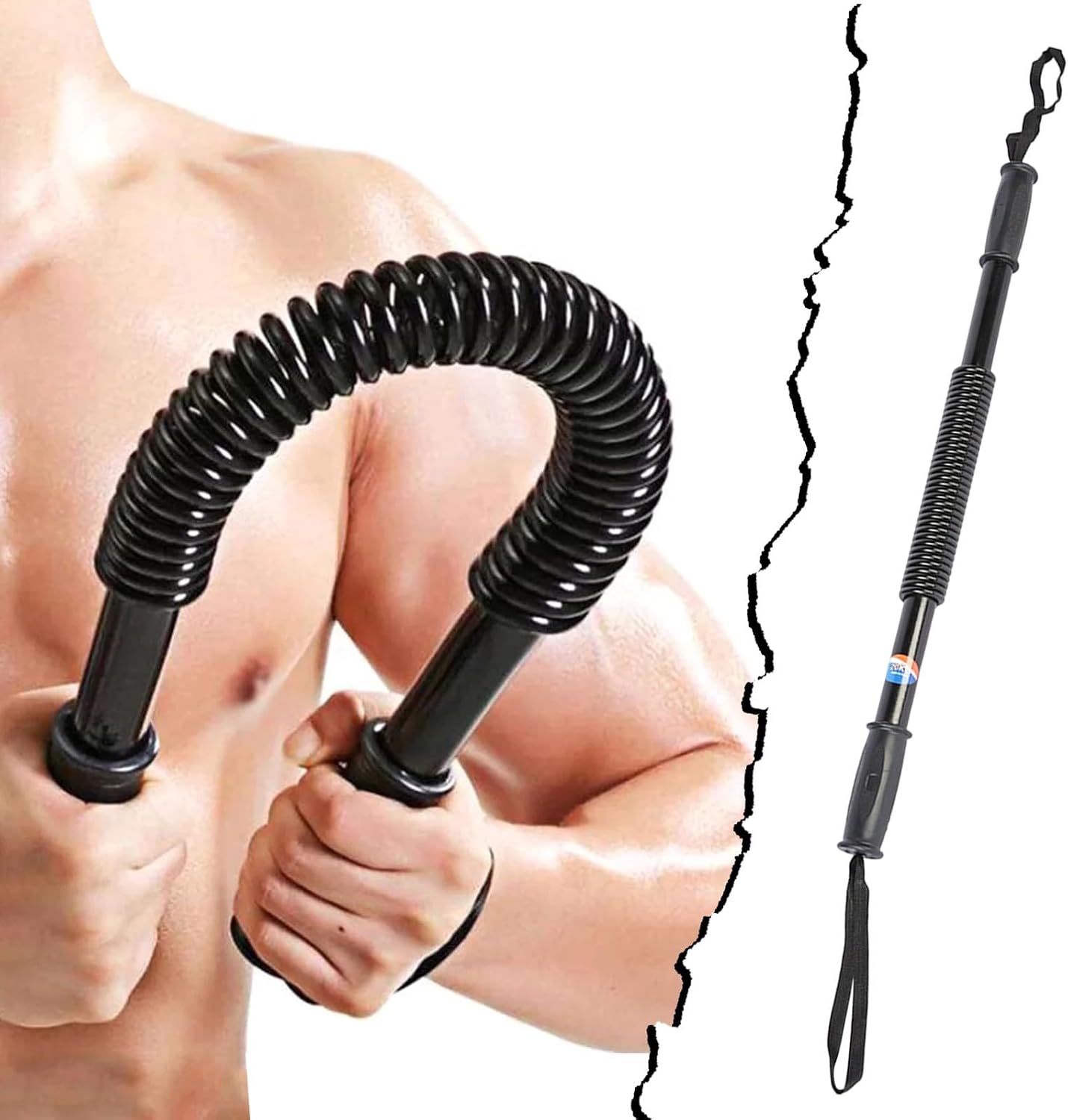 Men Arm Chest Strength Training Developer 20KG Spring Exerciser Hand Fitness Grips Power Bar Body Building (Black, One Size)