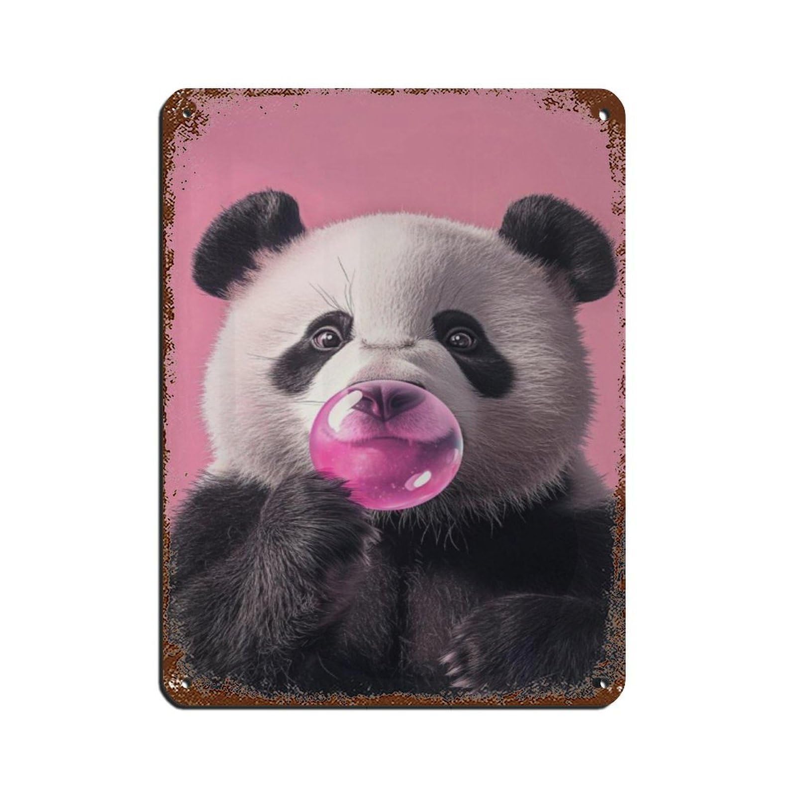 Cute Panda Bubblegum, Pink Animal Tin Sign Vintage Metal Pub Club Cafe Bar Home Wall Art Decoration Poster Retro 12x16inch(30x40cm)