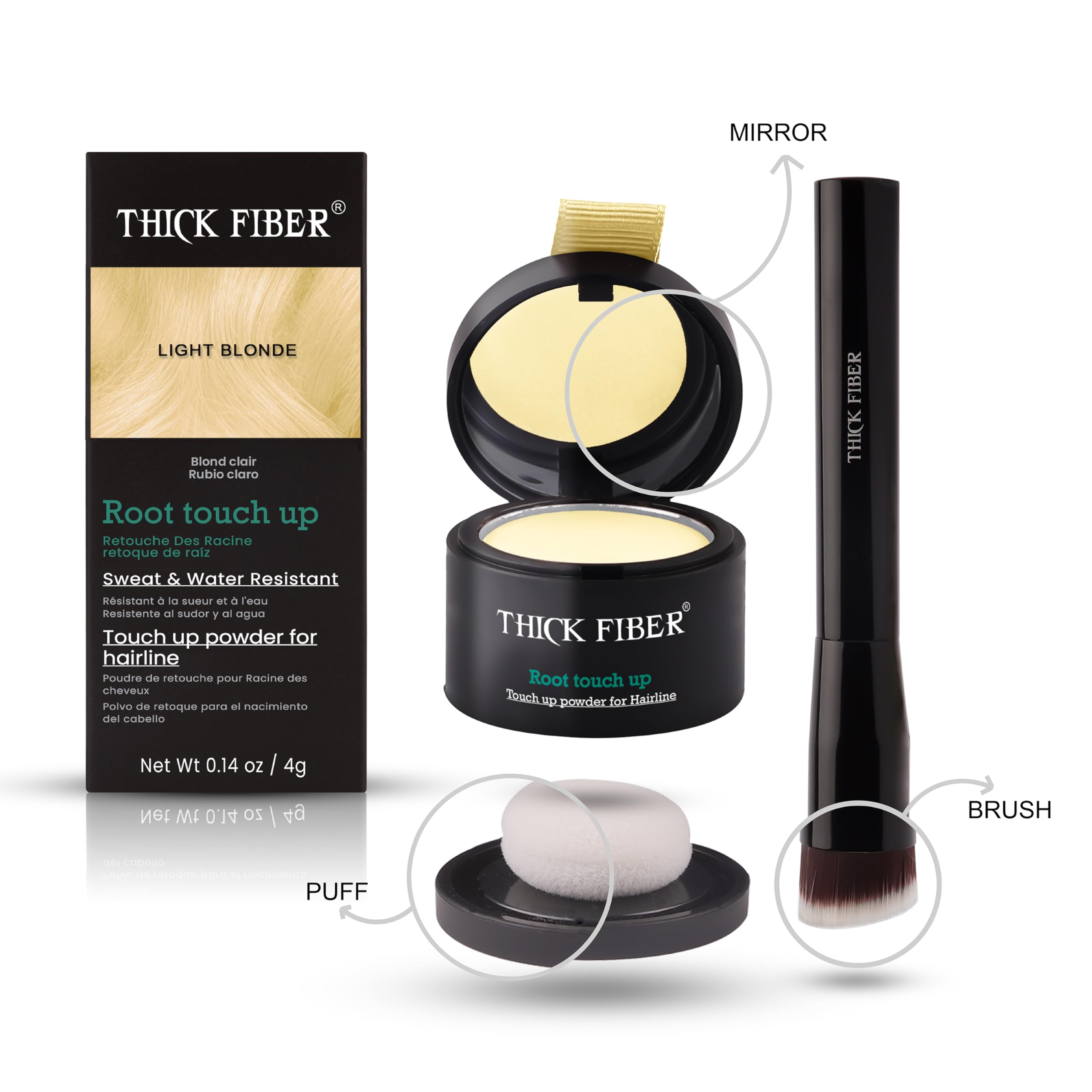 THICK FIBER Root Touch Up & Hairline Powder with Brush 4g, Covers Grey Roots & Thinning Hair, Sweat & Water Resistant - Image 2