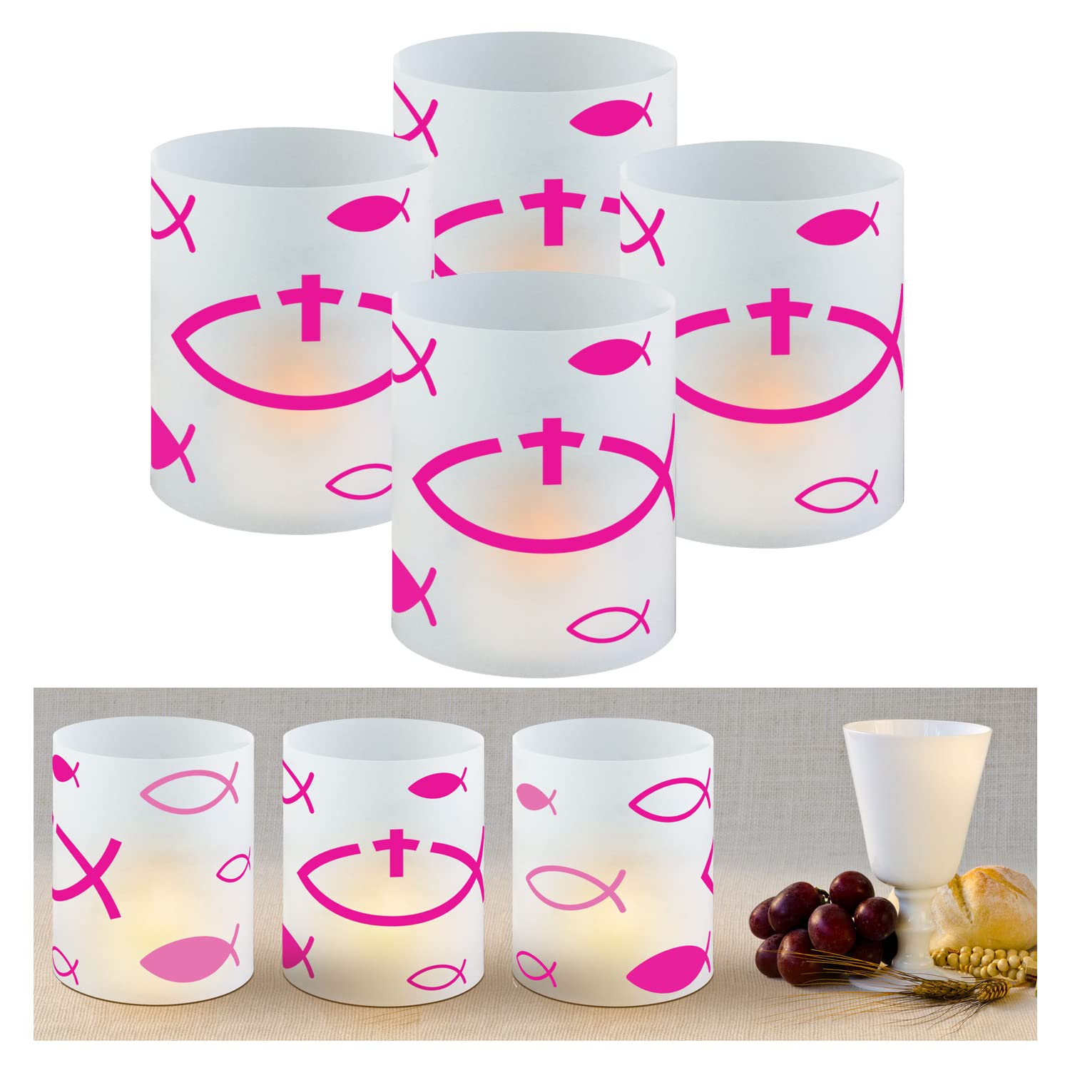 6 Portacandele A Forma Di Pesce - Decorazione Per Comunione, Cresima, Battesimo E Matrimoni