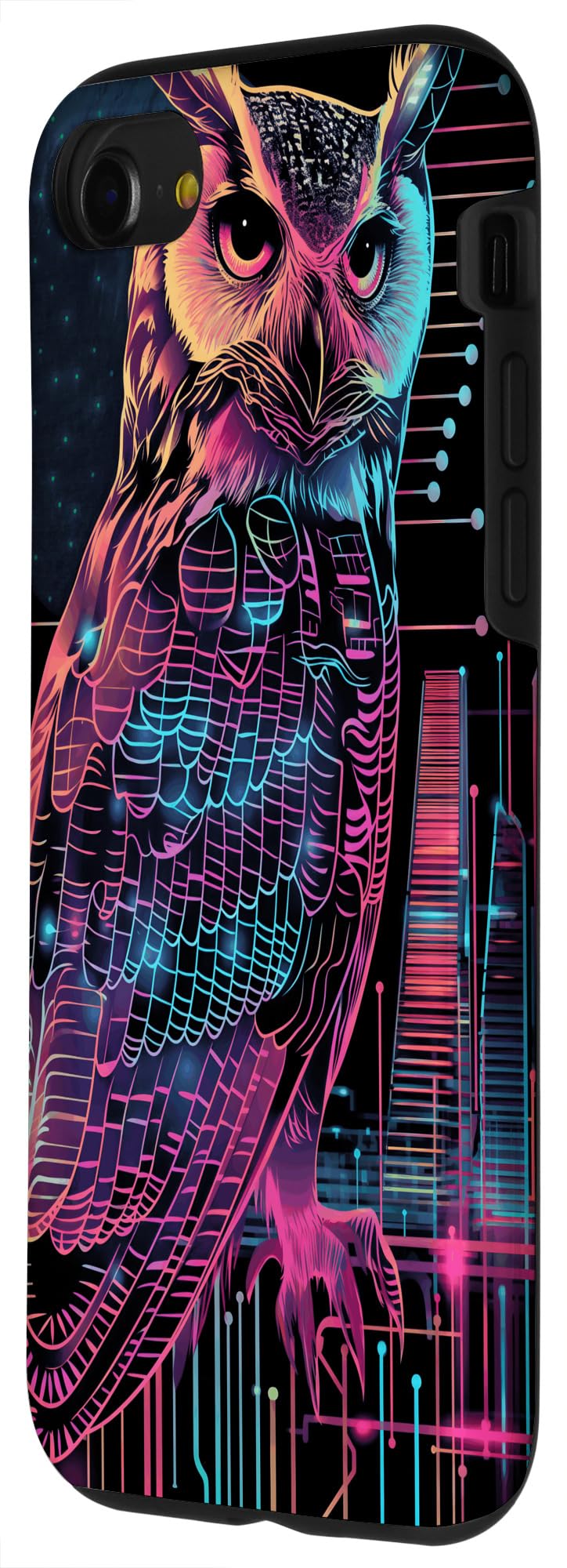 iPhone SE (2020) / 7 / 8 The Cybernetic Owl: A Pink Cyberpunk Owl in a city Design Case - Image 2