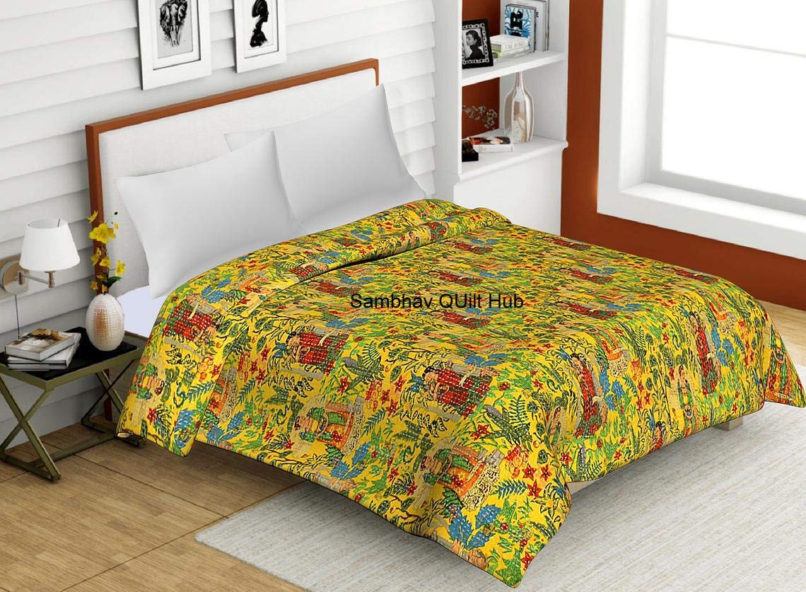 NAMOCREATION Frida Kahlo Print Kantha Quilt - Handmade Cotton Reversible Throw Blanket, Bedspread, Sofa Cover - View #6