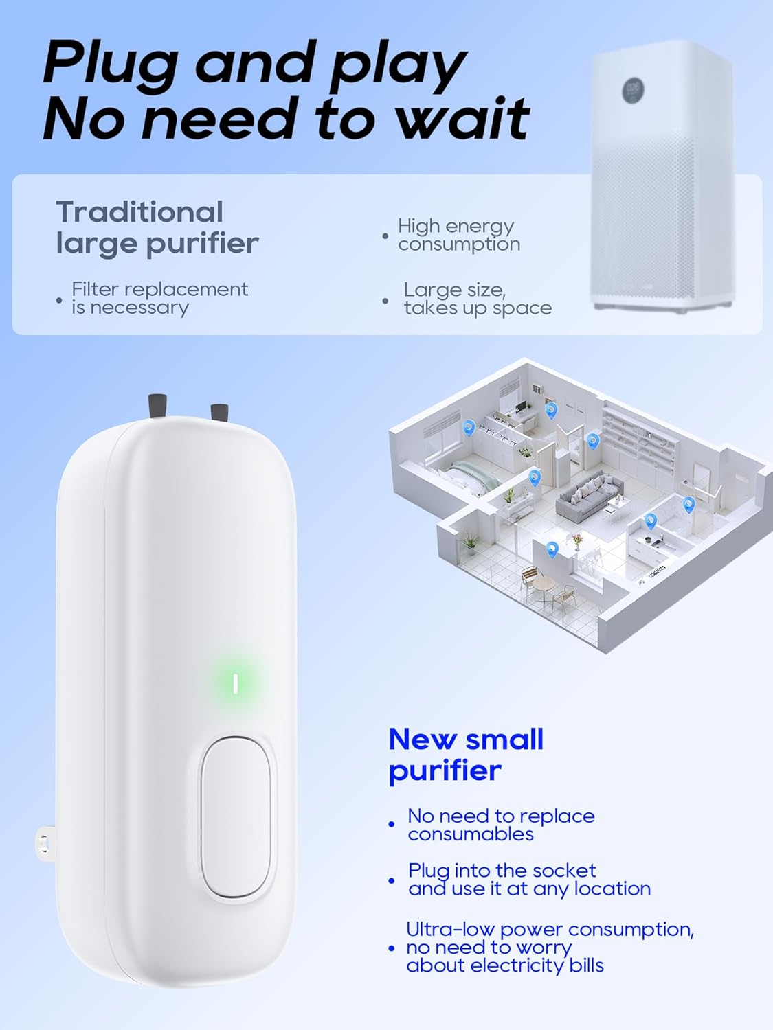 Cat Litter Deodorizer Plug in - Ozone-Free Negative Ion Air Purifier for Litter Box, Compact Odor Eliminator for Strong Pet Odors, Dog Odor Eliminators for Home, Bedroom, Kitchen (white 4pcs)