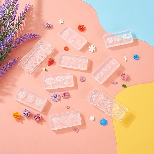 Miniatura 7 de Craftdady 9 moldes de silicona de cabujón para conchas, hojas de flores, fresas, cuentas de resina, colgantes de fundición de joyería, molde para