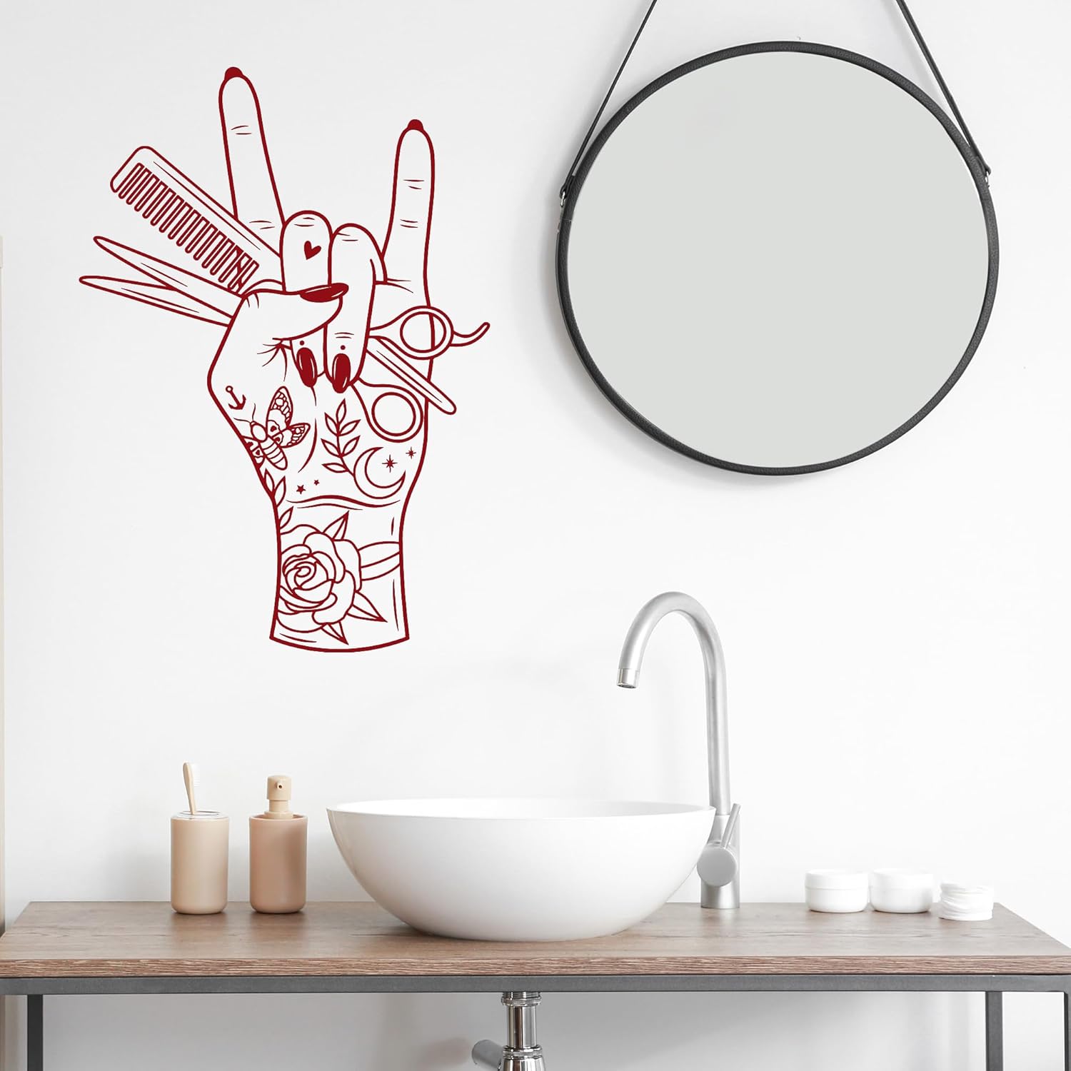 Vinyl Wall Decal Beauty Salon Barber Tools Hair Hairdresser Hand Stickers Mural Large Decor (g6249) Black