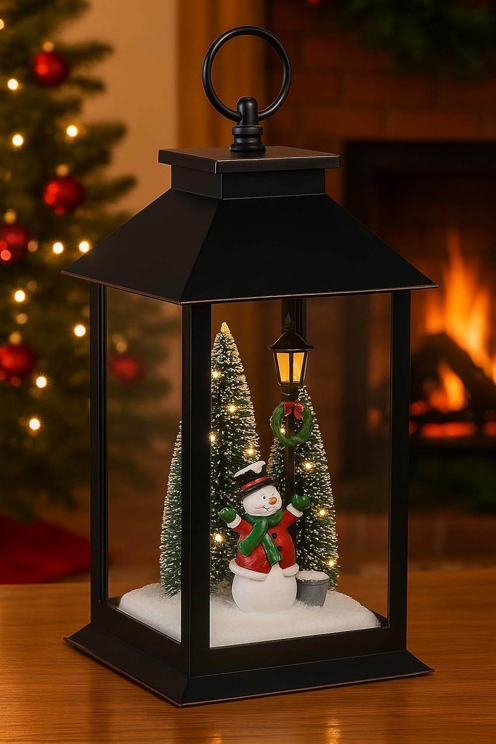 RAZ Imports ライト付きスノーマンランタン 10インチ ブラック